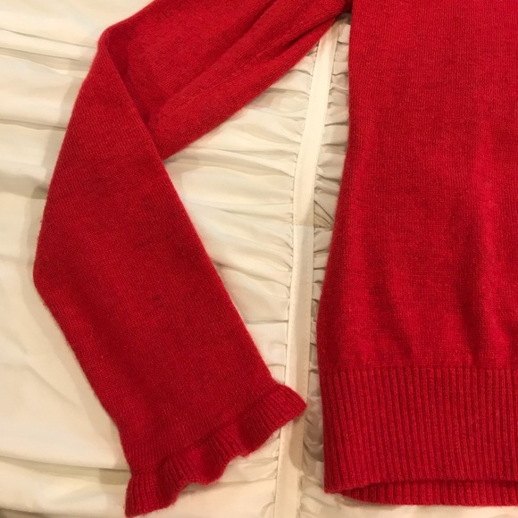 Red cardigan sweater with ruffle trim - Picture 3 of 4